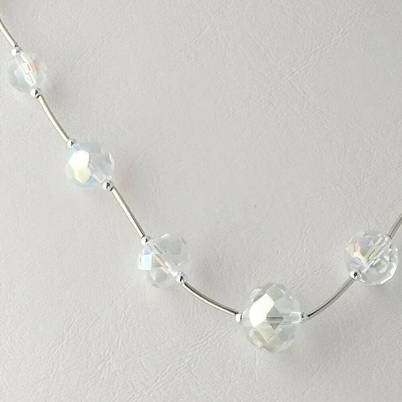 Faceted Clear AB Glass Baubles Necklace with Silver Plated Links - Picture 2 of 2